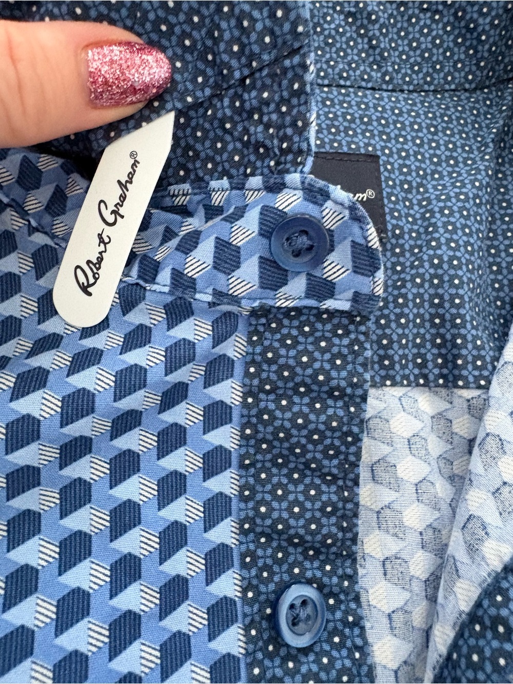 Robert Graham Button Up Shirt Contrast Cuff Blue Geometric Designer Office XL - Picture 10 of 16